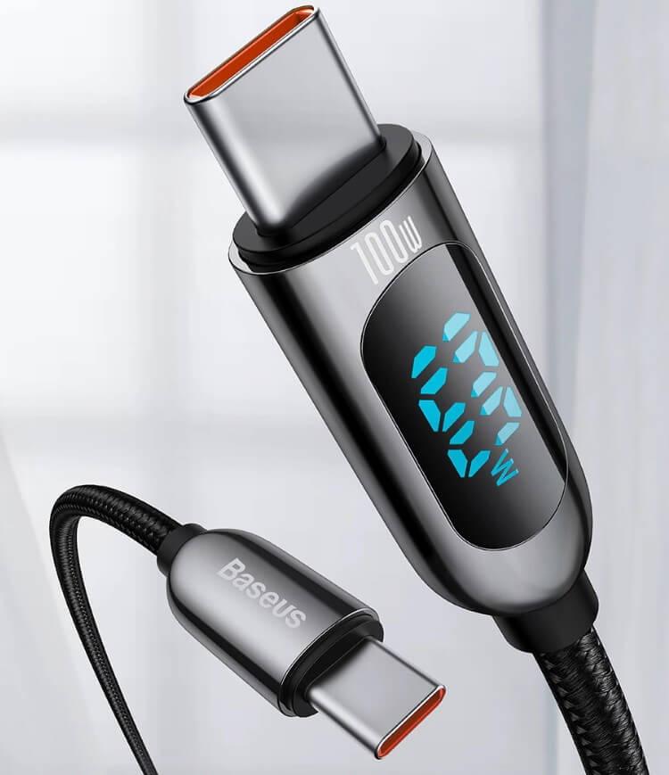 כבל USB-C מומלץ לטעינה מהירה והעברת נתונים המגיע עם צג דיגיטלי של חברת Baseus