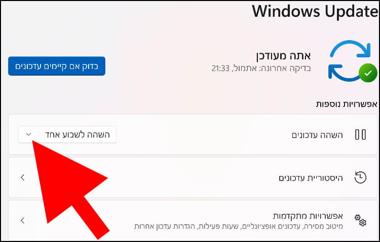 השהיית עדכונים בווינדוס 11