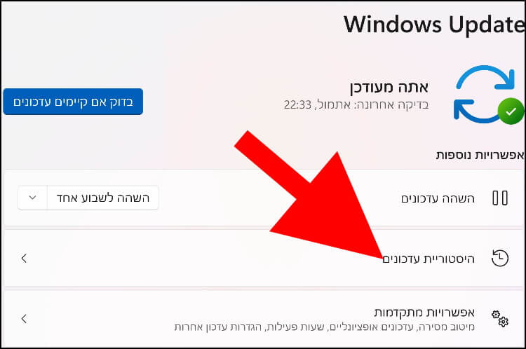 היסטוריית עדכונים ב- Windows 11