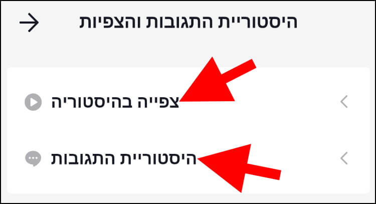 צפייה בהיסטוריית הסרטונים וצפייה בהיסטוריית התגובות בטיקטוק