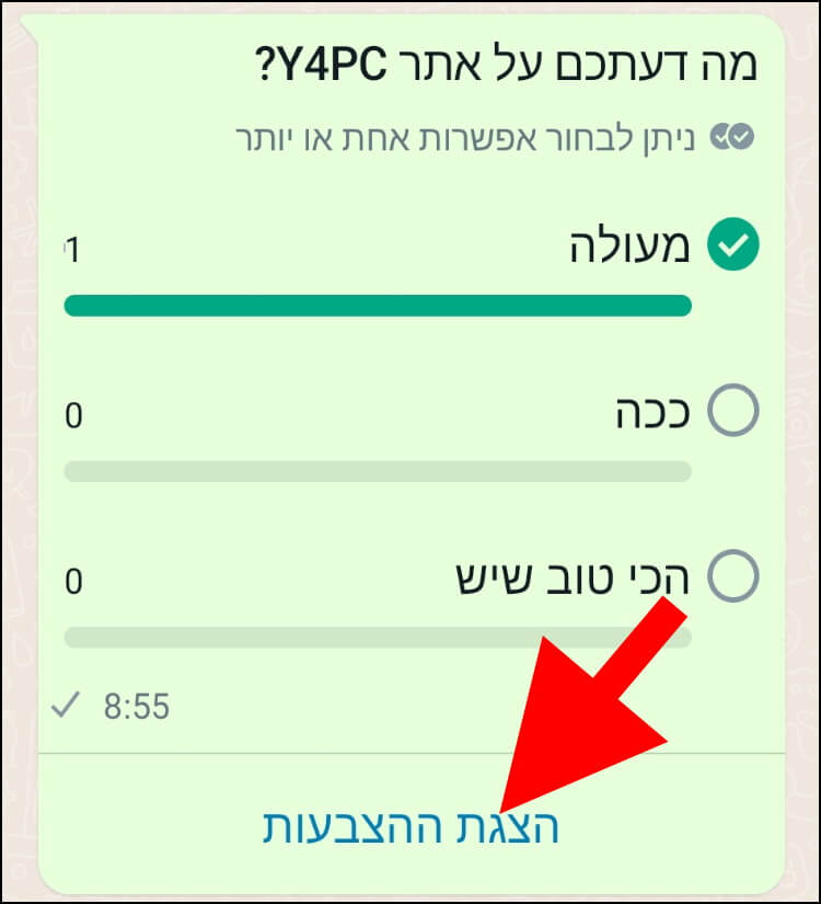 לחצו על האפשרות "הצגת ההצבעות" כדי לקבל מידע מפורט יותר על הסקר