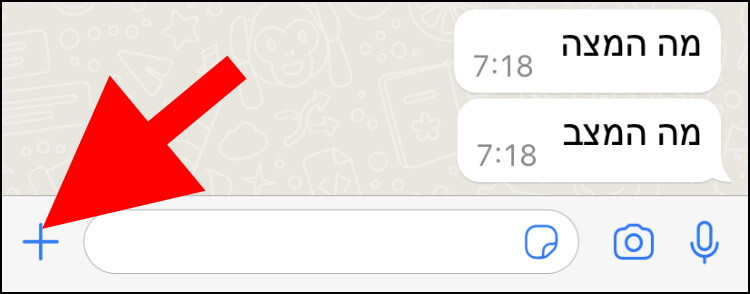 לחצו על הסמל בצורת פלוס (+) שמופיע ליד החלונית שבה מקלידים הודעות