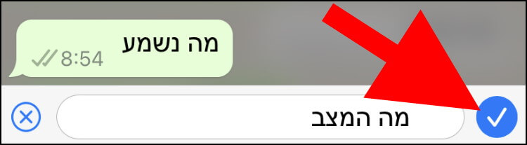 באייפון, לחצו על לחצן האישור כדי לאשר את התיקונים שביצעתם בהודעת הוואטסאפ