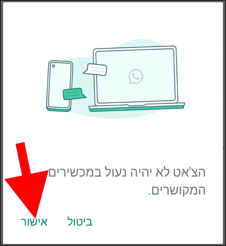 לחצו על אישור כדי להמשיך בתהליך נעילת הצ'אט בוואטסאפ