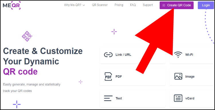 באתר ME-QR לחצו על Create QR Code