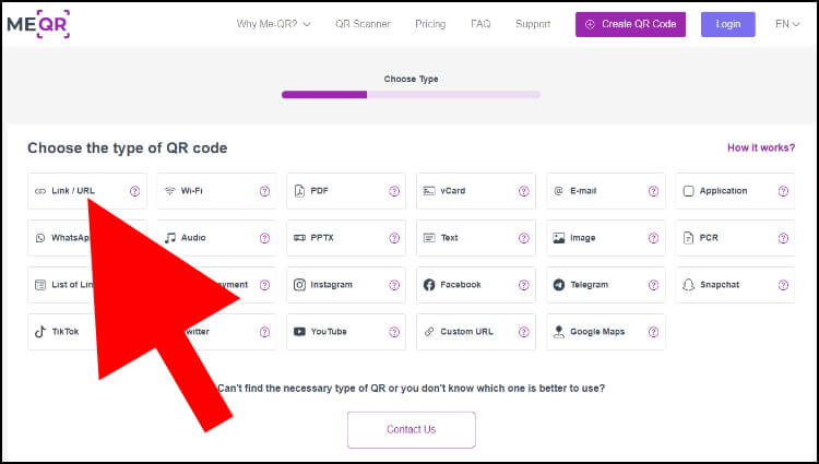 בחרו את סוג קוד ה- QR שאתם מעוניינים לייצר