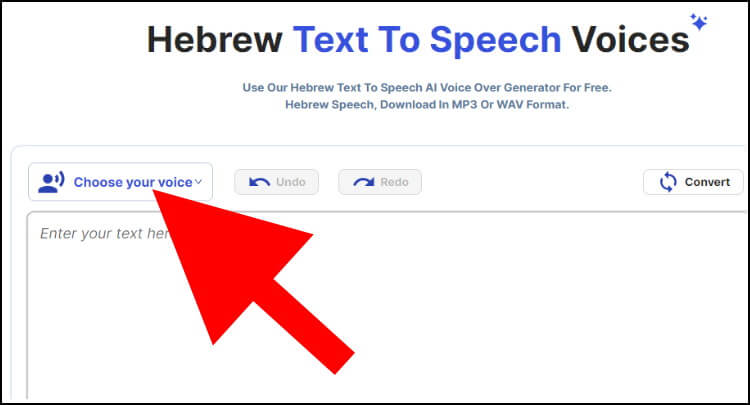 לחצו על 'Choose your voice' כדי לבחור את הקול שיקריא את הטקסט שלכם