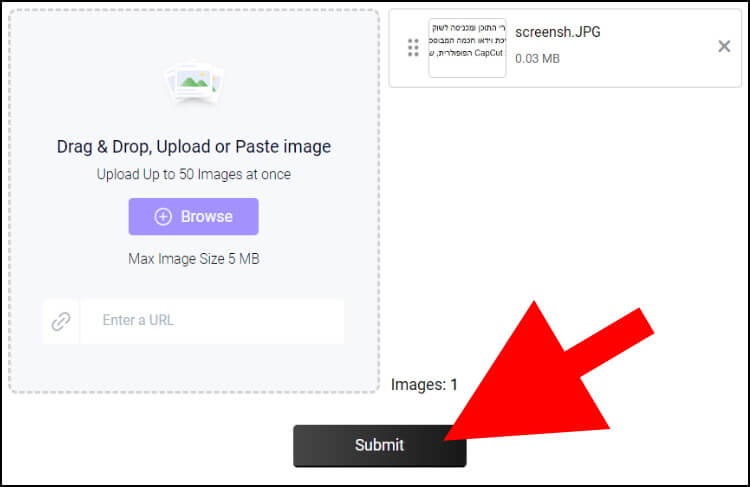 באתר Image To Text לחצו על לחצן ה- Submit כדי להתחיל את התהליך של חילוץ הטקסט