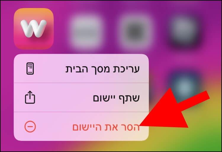 לחצו על הסר את היישום באייפון כדי להסתיר את האייקון של האפליקציה