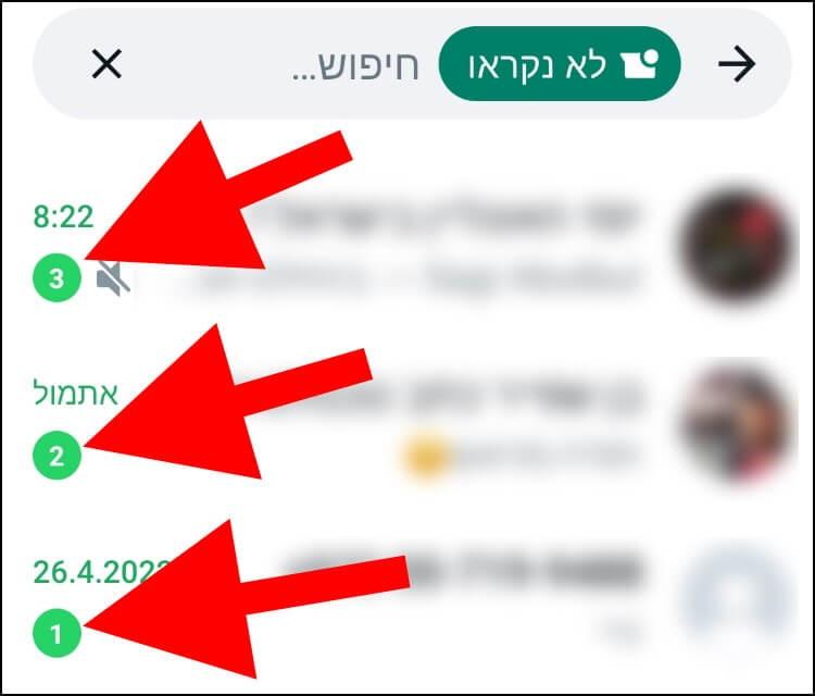 רשימת הצ'אטים המכילים הודעות שלא נקראו