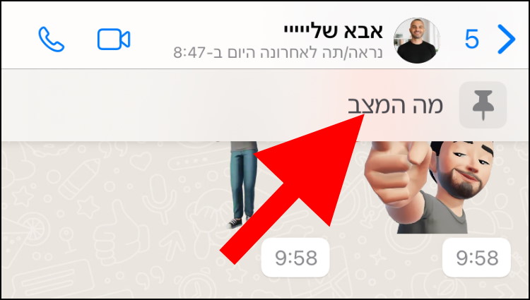 הודעה מוצמדת בוואטסאפ באייפון