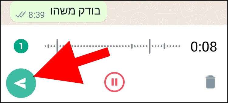 לחצו על לחצן השליחה בוואטסאפ כדי לשלוח את ההודעה הקולית החד פעמית