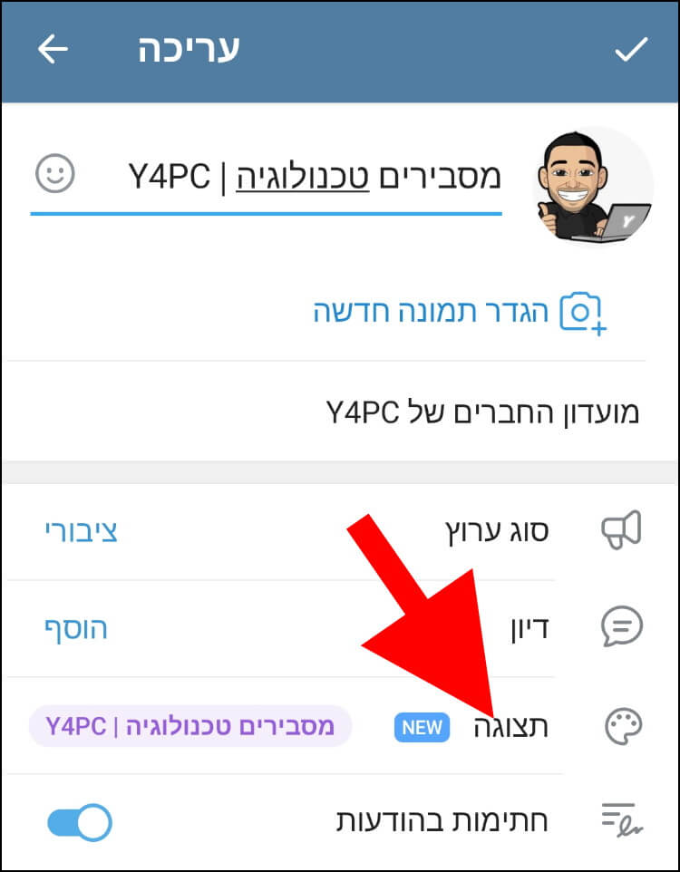 הגדרות תצוגה של ערוץ טלגרם