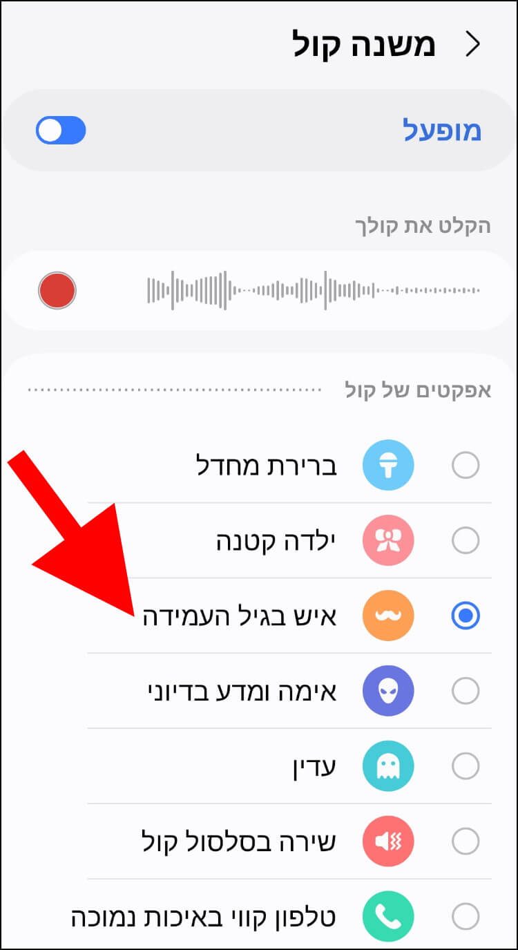 האפקטים הקוליים הזמינים במודול Sound Assistant