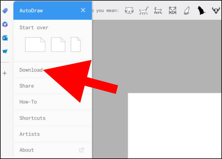 לחצו על Download כדי להוריד את הציור שהתקבל באתר AutoDraw