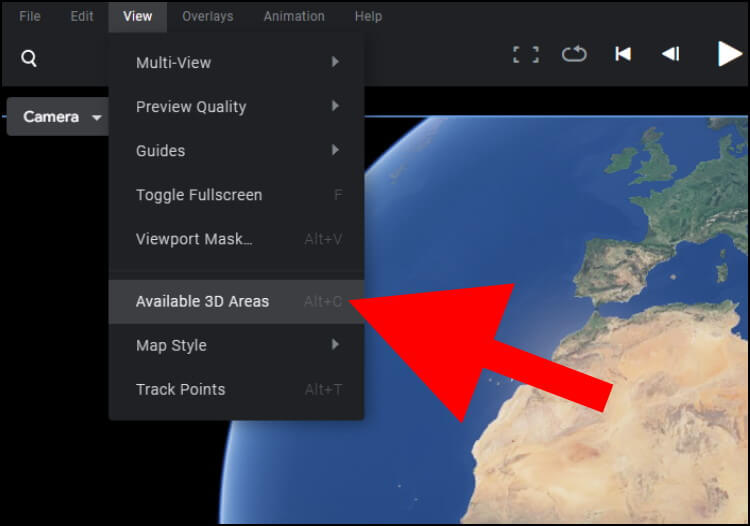 ב- Google Earth Studio לחצו על Available 3D Areas