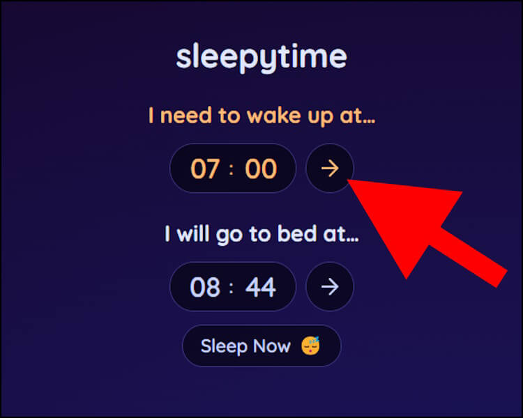 לחצו על לחצן האישור באתר Sleepytime כדי להציג את השעות המומלצות להתעוררות