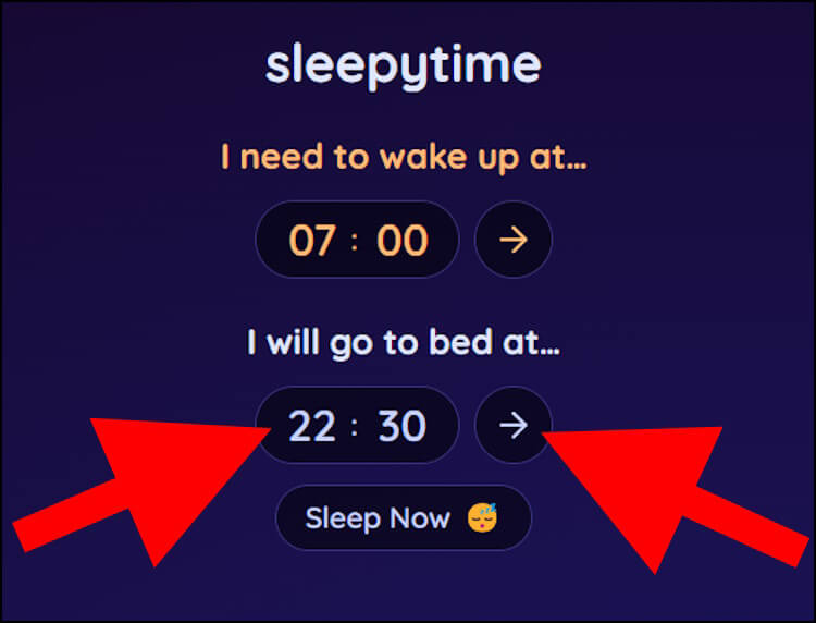 הקלידו באתר Sleepytime את השעה שבה אתם בדרך כלל נרדמים