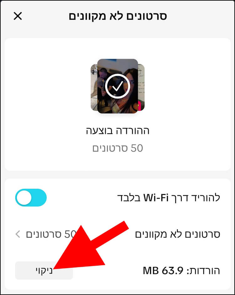 לחצן הניקוי בסרטונים הלא מקוונים