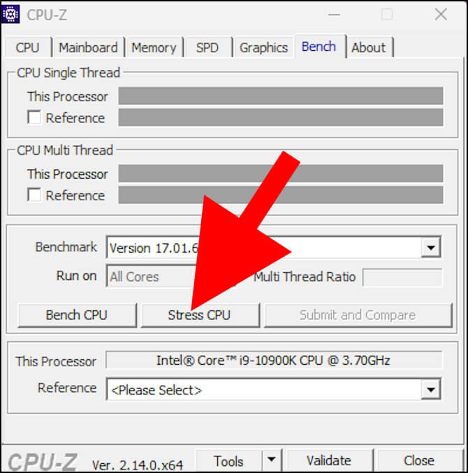 בדיקת מאמץ למעבד בתוכנה CPU-Z